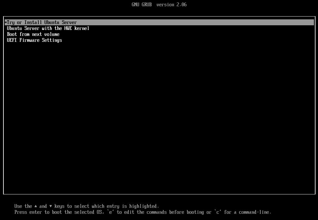 Grub boot screen showing 'e' to edit parameters