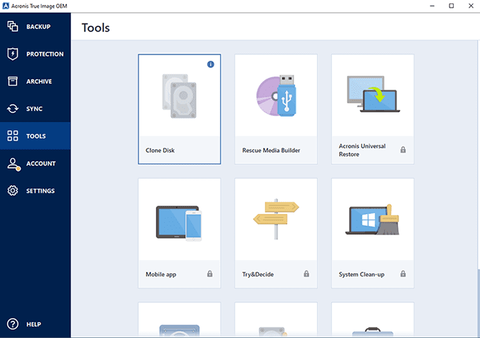 Acronis OEM main page